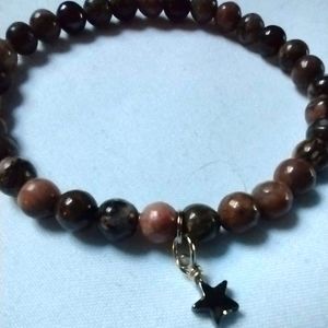 Rhodonite Beaded Bracelet Hematite Star  Stretch Inner Peace Crystal Healing